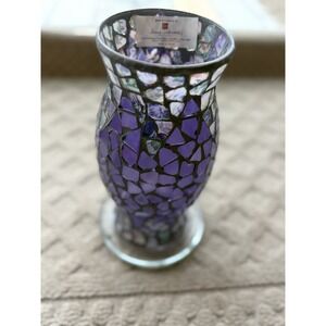 NEW 2 PC HOME INTERIOR #11911 LAVENDER MOSAIC CANDLE HOLDER HURRICANE